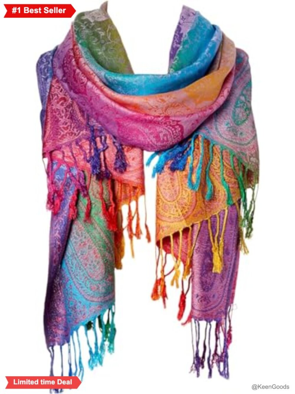 Cotton Blend Jacquard Scarf Fringed Edges Shawl Travel Wrap